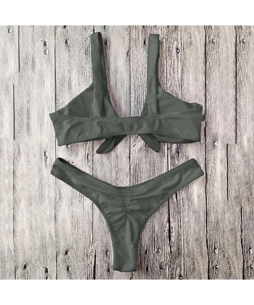 Sets Women Knotted Padded Thong Bikini Set 2 Pieces Swimsuit - Army Green - C718DRL72I7