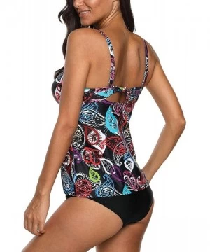 Tankinis Women's Printed Tankini Swimsuit Cross Back Two Piece Swimwear Set - Black - Paisley - CI18CIDS86X