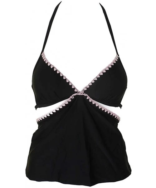 Bottoms Juniors Black Pink Shell-Stitch Cutout Halter Tanini Top L - CM18GYQC4XS