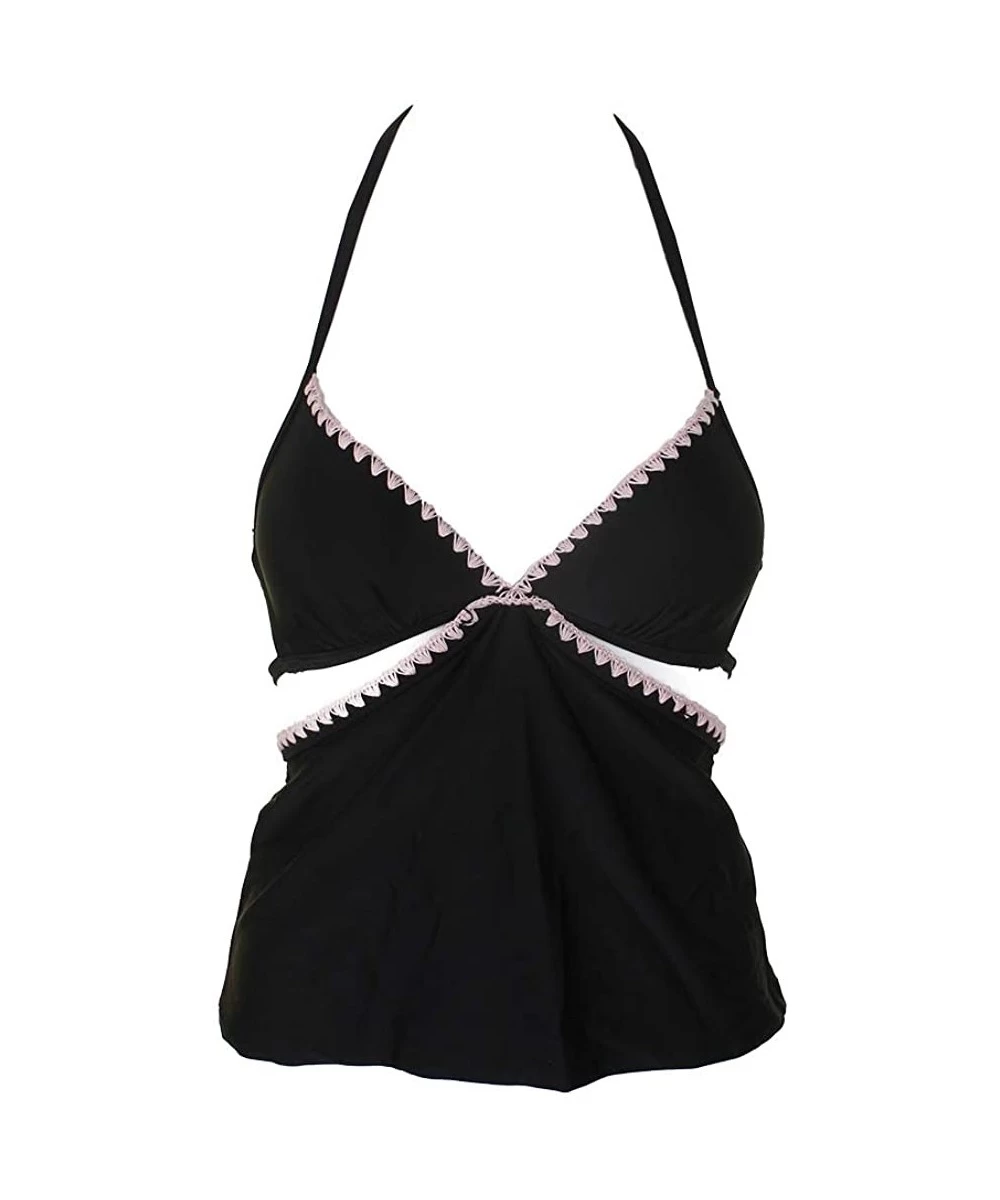 Bottoms Juniors Black Pink Shell-Stitch Cutout Halter Tanini Top L - CM18GYQC4XS