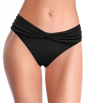 Tankinis Women's Cheeky Swimsuit Bow Knot Front Bikini Bottoms Twist Swim Bottoms - Black - C9199L7IXDM