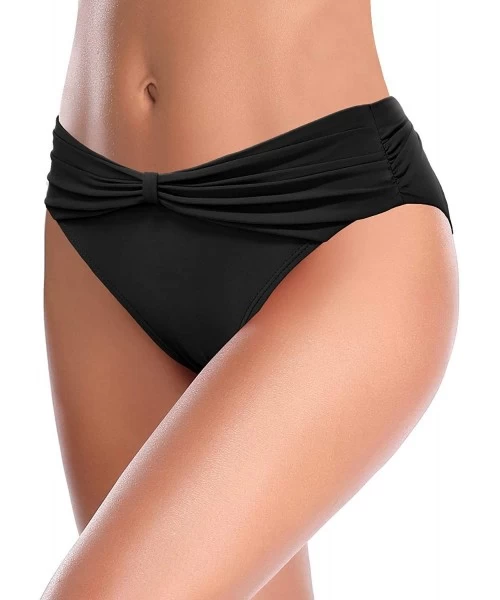 Tankinis Women's Cheeky Swimsuit Bow Knot Front Bikini Bottoms Twist Swim Bottoms - Black - C9199L7IXDM