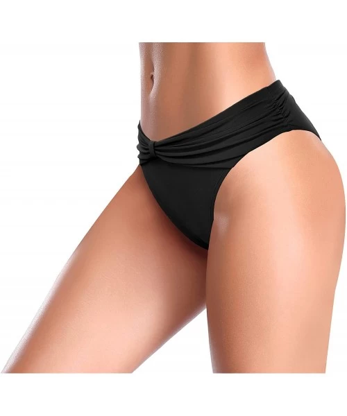 Tankinis Women's Cheeky Swimsuit Bow Knot Front Bikini Bottoms Twist Swim Bottoms - Black - C9199L7IXDM