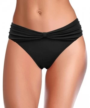 Tankinis Women's Cheeky Swimsuit Bow Knot Front Bikini Bottoms Twist Swim Bottoms - Black - C9199L7IXDM