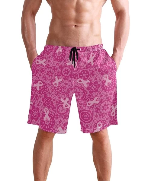 Trunks French Fries Men's Swim Trunks Beach Shorts with Pockets - Pink Ribbon - Breast Cancer Awareness - CI18QKYTG3Q