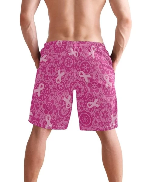 Trunks French Fries Men's Swim Trunks Beach Shorts with Pockets - Pink Ribbon - Breast Cancer Awareness - CI18QKYTG3Q