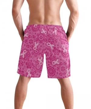 Trunks French Fries Men's Swim Trunks Beach Shorts with Pockets - Pink Ribbon - Breast Cancer Awareness - CI18QKYTG3Q