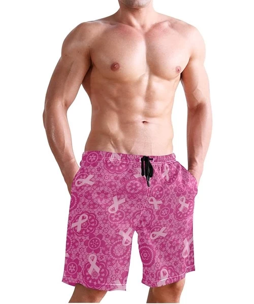 Trunks French Fries Men's Swim Trunks Beach Shorts with Pockets - Pink Ribbon - Breast Cancer Awareness - CI18QKYTG3Q