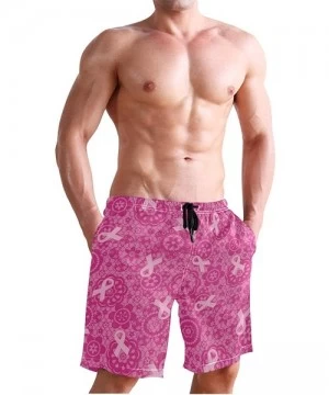 Trunks French Fries Men's Swim Trunks Beach Shorts with Pockets - Pink Ribbon - Breast Cancer Awareness - CI18QKYTG3Q