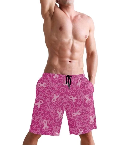 Trunks French Fries Men's Swim Trunks Beach Shorts with Pockets - Pink Ribbon - Breast Cancer Awareness - CI18QKYTG3Q