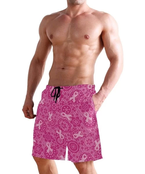 Trunks French Fries Men's Swim Trunks Beach Shorts with Pockets - Pink Ribbon - Breast Cancer Awareness - CI18QKYTG3Q