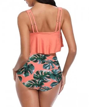 Sets Women Two Pieces Bathing Suits Top Ruffled with High Waisted Bottom Bikini Set - Orange-1 - CB18RKGXLSN