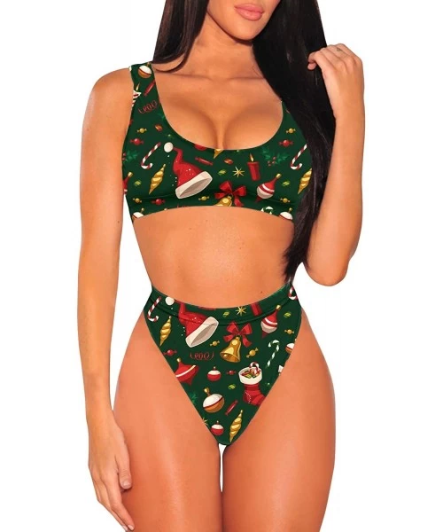 Sets Womens Christmas Halloween Removable Strap High Waist Bikini Set - 04 - Santa Hat - CN192W5L53G