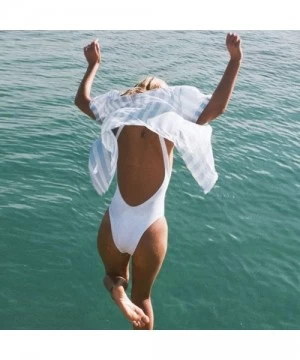 One-Pieces Women Retro Elastic High Cut Low Back One Piece Swimwear Bathing Suits - White - CM194W6UREX