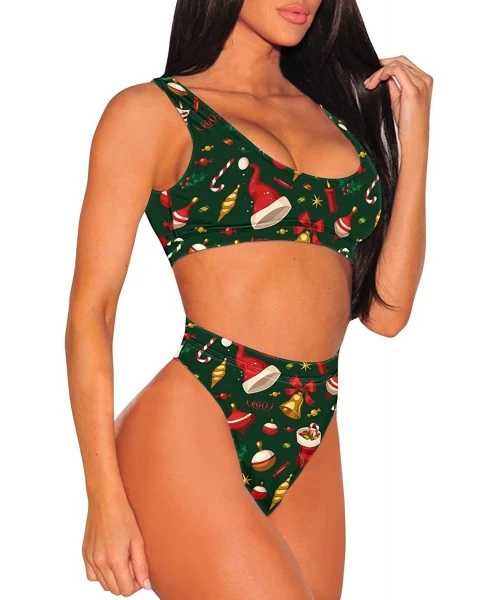 Sets Womens Christmas Halloween Removable Strap High Waist Bikini Set - 04 - Santa Hat - CN192W5L53G