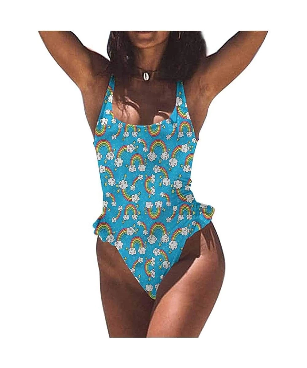 Bottoms Bikini Rainbow- Cute Unicorns on The Sky and Fully Functional - Multi 08-one-piece Swimsuit - CQ19E78W583