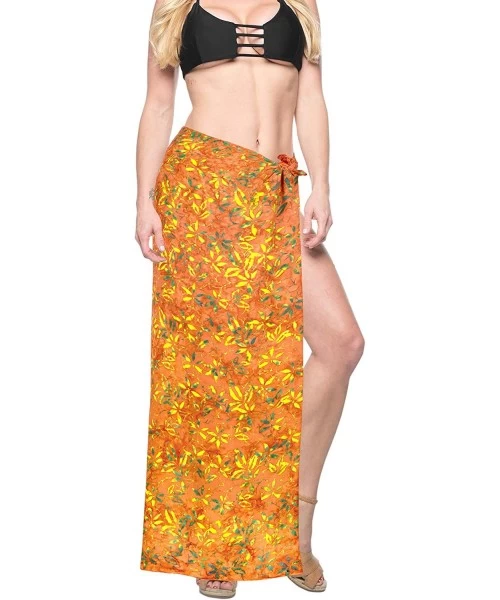 Cover-Ups Women's Pareo Canga Sarong Skirt Swimwear Scarf Cover Up Hand Paint A - Pumpkin Orange_l341 - CF129WXH4UV