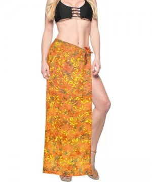 Cover-Ups Women's Pareo Canga Sarong Skirt Swimwear Scarf Cover Up Hand Paint A - Pumpkin Orange_l341 - CF129WXH4UV