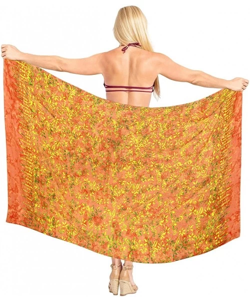 Cover-Ups Women's Pareo Canga Sarong Skirt Swimwear Scarf Cover Up Hand Paint A - Pumpkin Orange_l341 - CF129WXH4UV