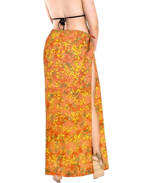 Cover-Ups Women's Pareo Canga Sarong Skirt Swimwear Scarf Cover Up Hand Paint A - Pumpkin Orange_l341 - CF129WXH4UV