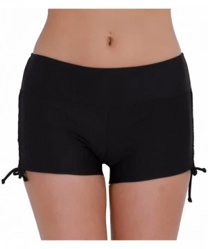 Bottoms Women's Swim Brief Beach Boy Shorts Swimwear with Adjustable Ties - Black - CS17YZIXO5L