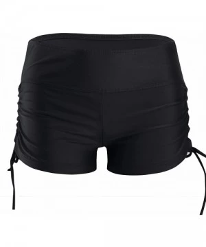 Bottoms Women's Swim Brief Beach Boy Shorts Swimwear with Adjustable Ties - Black - CS17YZIXO5L