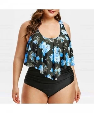 Rash Guards Swimsuits for Women Two Piece Bathing Suits Ruffled Flounce Top with High Waisted Bottom Bikini Set - E-blue - CV...