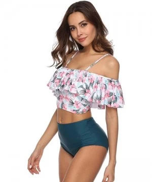 Sets Women Off The Shoulder Ruffle Swimsuit Two Piece Bathing Suits High Waisted Flounce Bikini Set - Tropical - CR18Q8M3LW5