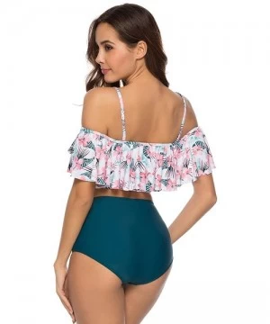 Sets Women Off The Shoulder Ruffle Swimsuit Two Piece Bathing Suits High Waisted Flounce Bikini Set - Tropical - CR18Q8M3LW5