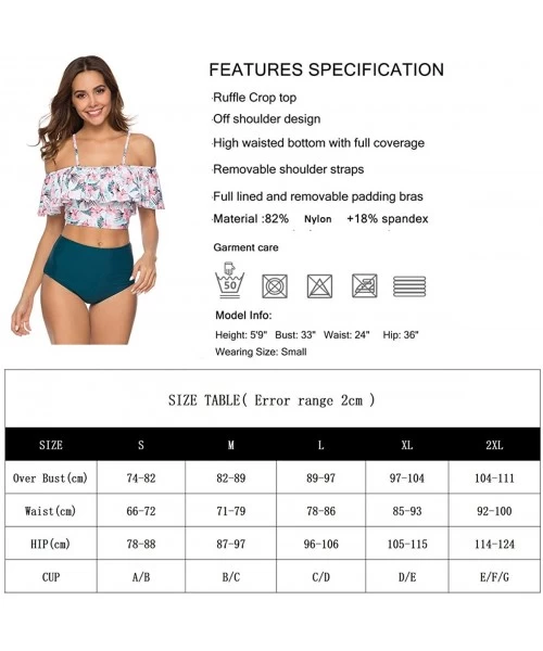 Sets Women Off The Shoulder Ruffle Swimsuit Two Piece Bathing Suits High Waisted Flounce Bikini Set - Tropical - CR18Q8M3LW5