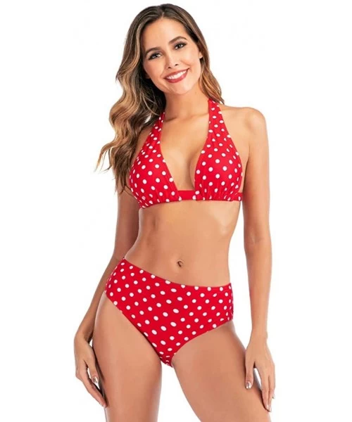 Tops Women High Waist Bikini Push Up Bikinis Print Swimsuit Female Beachwear Swimwear - H-red - CQ1962GARKX