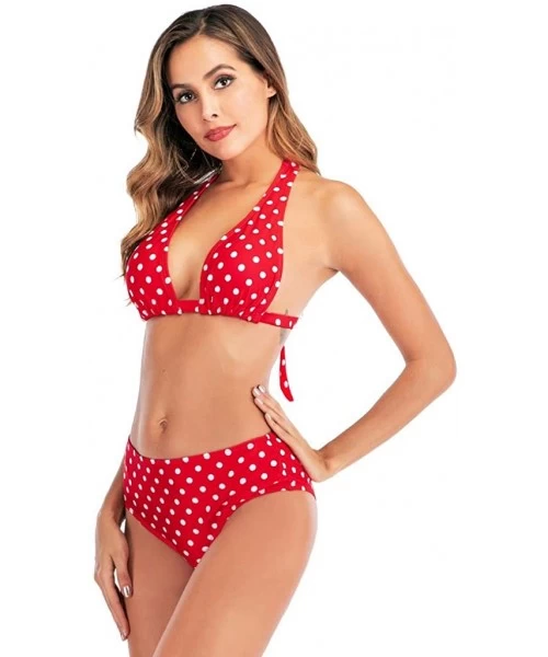 Tops Women High Waist Bikini Push Up Bikinis Print Swimsuit Female Beachwear Swimwear - H-red - CQ1962GARKX