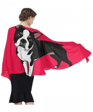 Cover-Ups Women Luxury Chiffon Swimwear Cover Up- Oversize Beach Sarong Shawl Wrap - Boston Terrier Dog Red - CC19C6NROG4