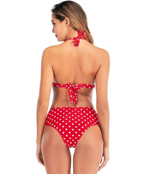 Tops Women High Waist Bikini Push Up Bikinis Print Swimsuit Female Beachwear Swimwear - H-red - CQ1962GARKX