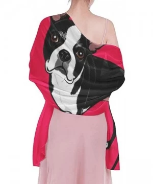 Cover-Ups Women Luxury Chiffon Swimwear Cover Up- Oversize Beach Sarong Shawl Wrap - Boston Terrier Dog Red - CC19C6NROG4