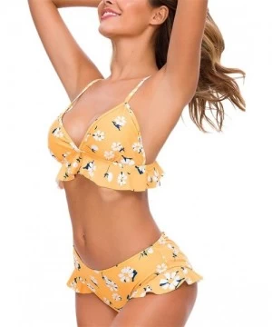 Sets Womens Two Piece Swimsuits Triangle Cup Ruffle Bikini Sets Swimsuit Beachwear - Yellow - CR196INKE3H