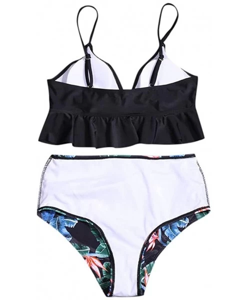 Sets Women's Ruffles Flounce Cute Bikini Two Piece Swimsuit Bathing Suits - Black - CP194KQ2K83