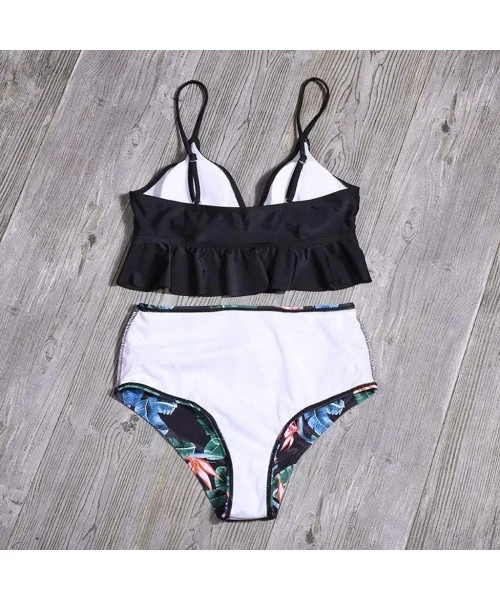 Sets Women's Ruffles Flounce Cute Bikini Two Piece Swimsuit Bathing Suits - Black - CP194KQ2K83