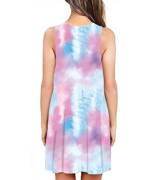 Cover-Ups Women Summer Floral Print Casual T Shirt Dresses Beach Cover Up Plain Pleated Tank Dress - Tie Dye Purple - CE19CGK...