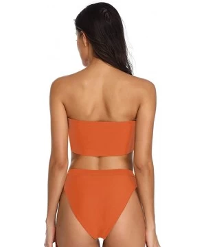 Sets Women's Bandeau High Waisted Sexy High Cut Two Pieces Bikini Swimwear Bathing Suit - Orange - CB18CHCZ9T3