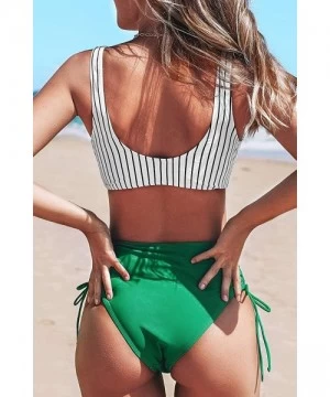 Sets Women's Stripe Green Cinched Lace up Bikini Sets - CL1942GG5UQ