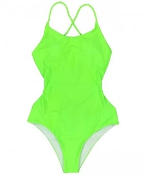 Bottoms One Piece for Women Retro Elastic High Cut Low Back Swimwear Bathing Suits Swimsuit - B_green - CT195NIZ9DI