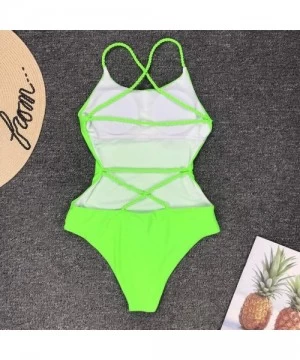 Bottoms One Piece for Women Retro Elastic High Cut Low Back Swimwear Bathing Suits Swimsuit - B_green - CT195NIZ9DI