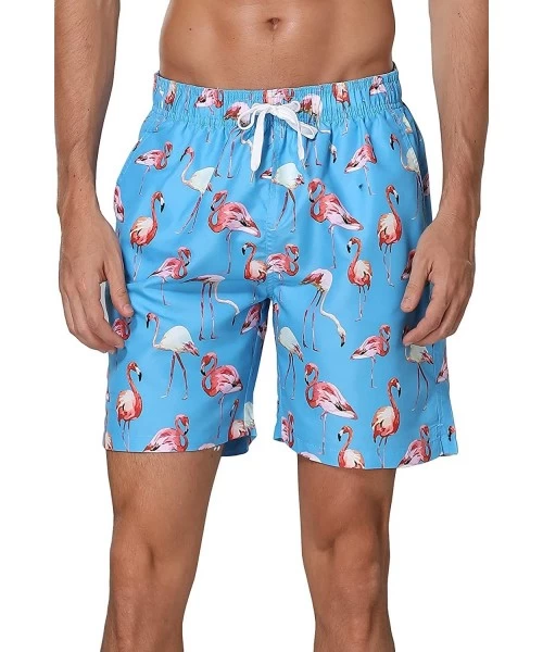 Board Shorts Men's Swim Trunks Beach Board Shorts Dry Quickly Stripe Bathing Suits - Short Flamingo Blue - C318U0SAXT8