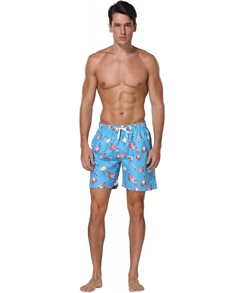 Board Shorts Men's Swim Trunks Beach Board Shorts Dry Quickly Stripe Bathing Suits - Short Flamingo Blue - C318U0SAXT8