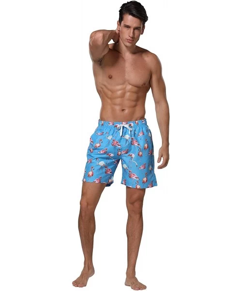 Board Shorts Men's Swim Trunks Beach Board Shorts Dry Quickly Stripe Bathing Suits - Short Flamingo Blue - C318U0SAXT8