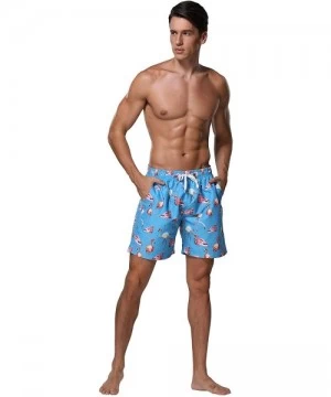 Board Shorts Men's Swim Trunks Beach Board Shorts Dry Quickly Stripe Bathing Suits - Short Flamingo Blue - C318U0SAXT8