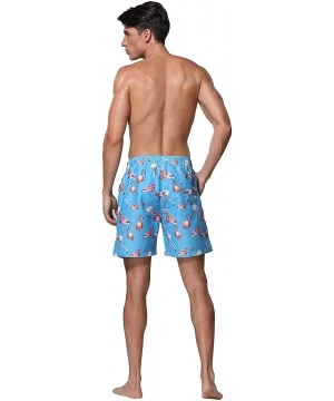 Board Shorts Men's Swim Trunks Beach Board Shorts Dry Quickly Stripe Bathing Suits - Short Flamingo Blue - C318U0SAXT8