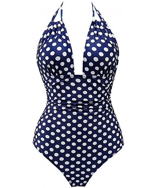 Board Shorts Women's One Piece Swimwear Backless Tummy Control Monokini Swimsuits - Dark Blue - CZ18SYENHTS