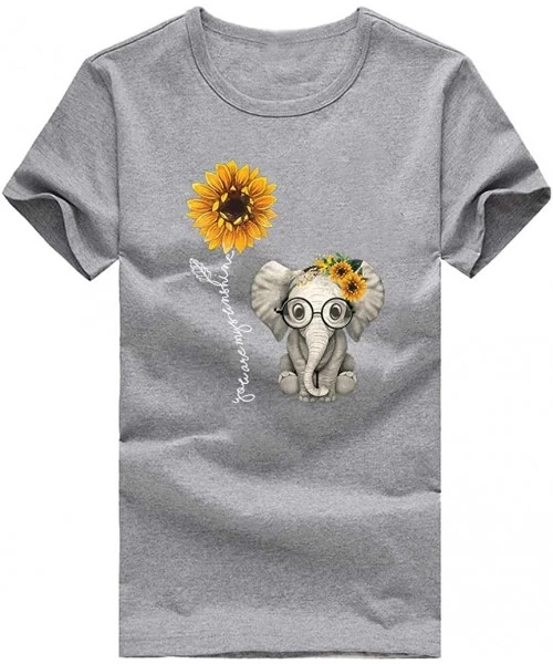 Rash Guards Women Summer Tops-Cute Funny Casual Sunflower Print Short Sleeve Life Tee Shirt - Gray - CD19703Q747